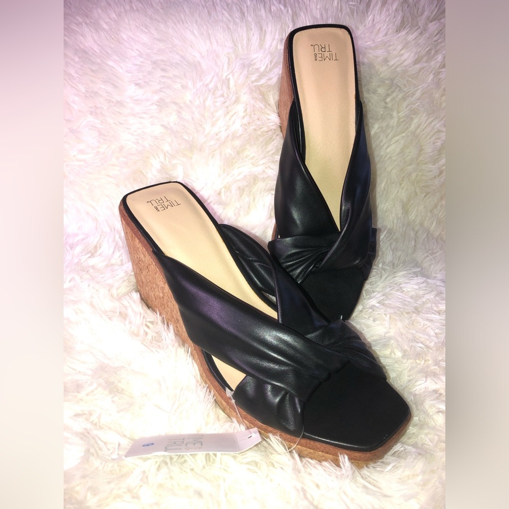 Black Twist-Knot Slide Wedges size 9 NWT - Picture 12 of 16